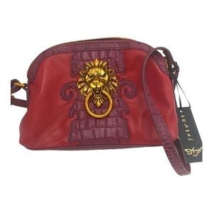Sharif Crocc Embossed Red Leather Lion Knocker Bag w Coin Purse NWT